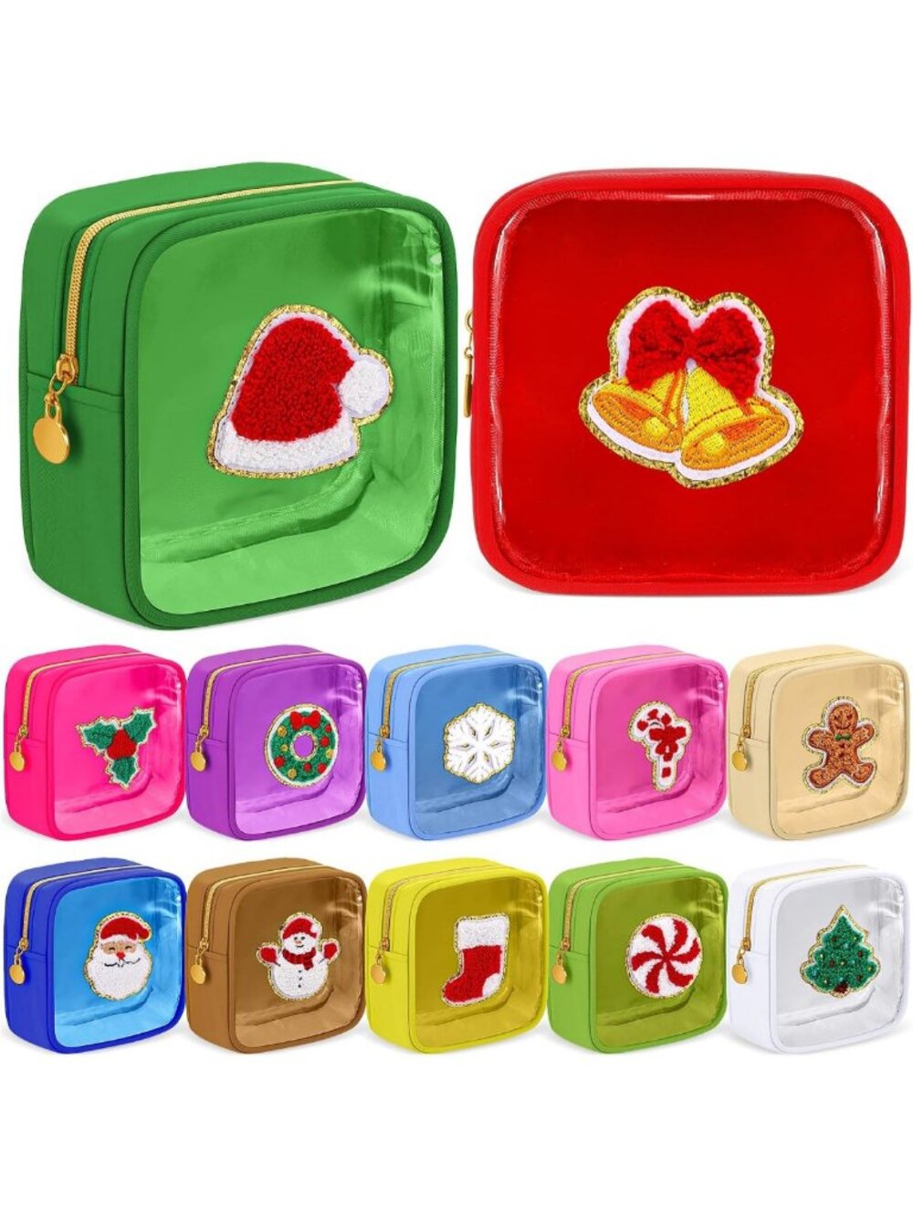 Holiday Makeup Bags Set - Preppy Cosmetic Pouches for Travel & Gifts, Assorted